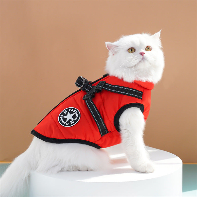 Waterproof Dog Winter Jacket with Harness and Fleece, Compatible with Orange S Size