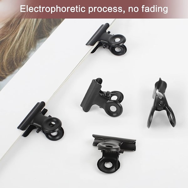 Bulldog Clip Hinged Metal Clips 22mm Strong Spring Black Clips for Files Bags Photos 50 Pieces
