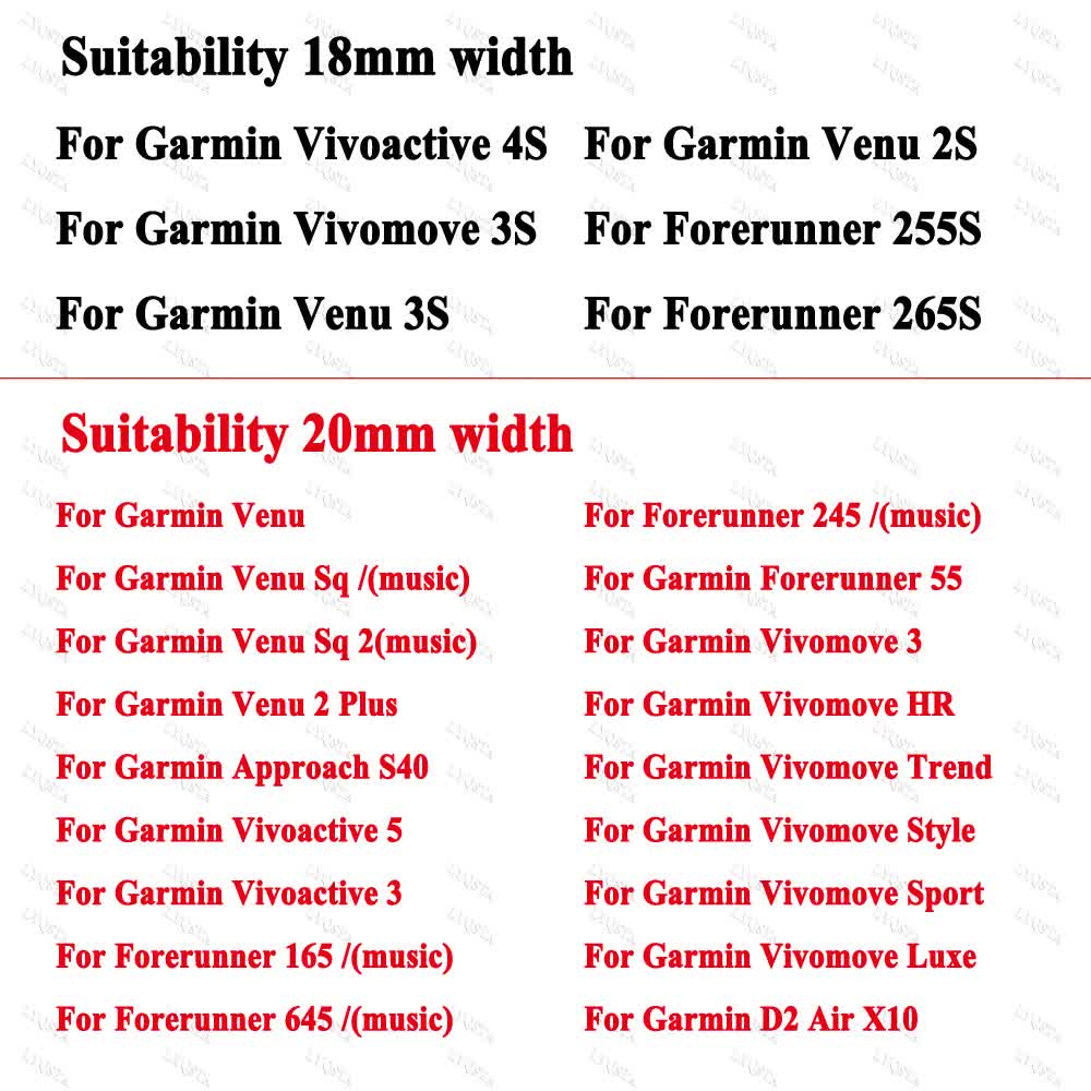 Garmin Venu 3S 2S Sq Vivoactive 5 4S 3 Replacement Wristband 18mm 20mm Gray Compatible