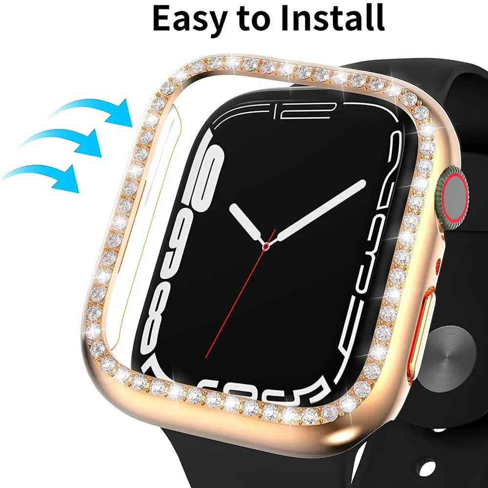 Diamond Glass Bling Bumper Case with Screen Protector Compatible with Apple Watch Series 9 8 7 6 SE 3 45mm 44mm 42mm 41mm 40mm 38mm Red