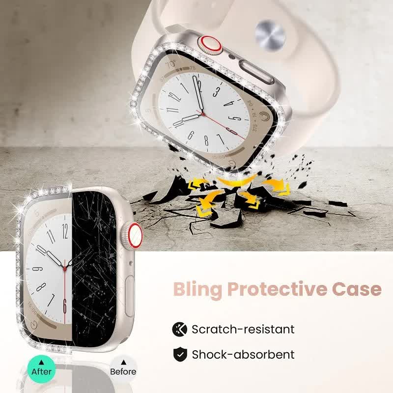 Diamond Glass Bling Bumper Case with Screen Protector Compatible with Apple Watch Series 9 8 7 6 SE 3 45mm 44mm 42mm 41mm 40mm 38mm Red