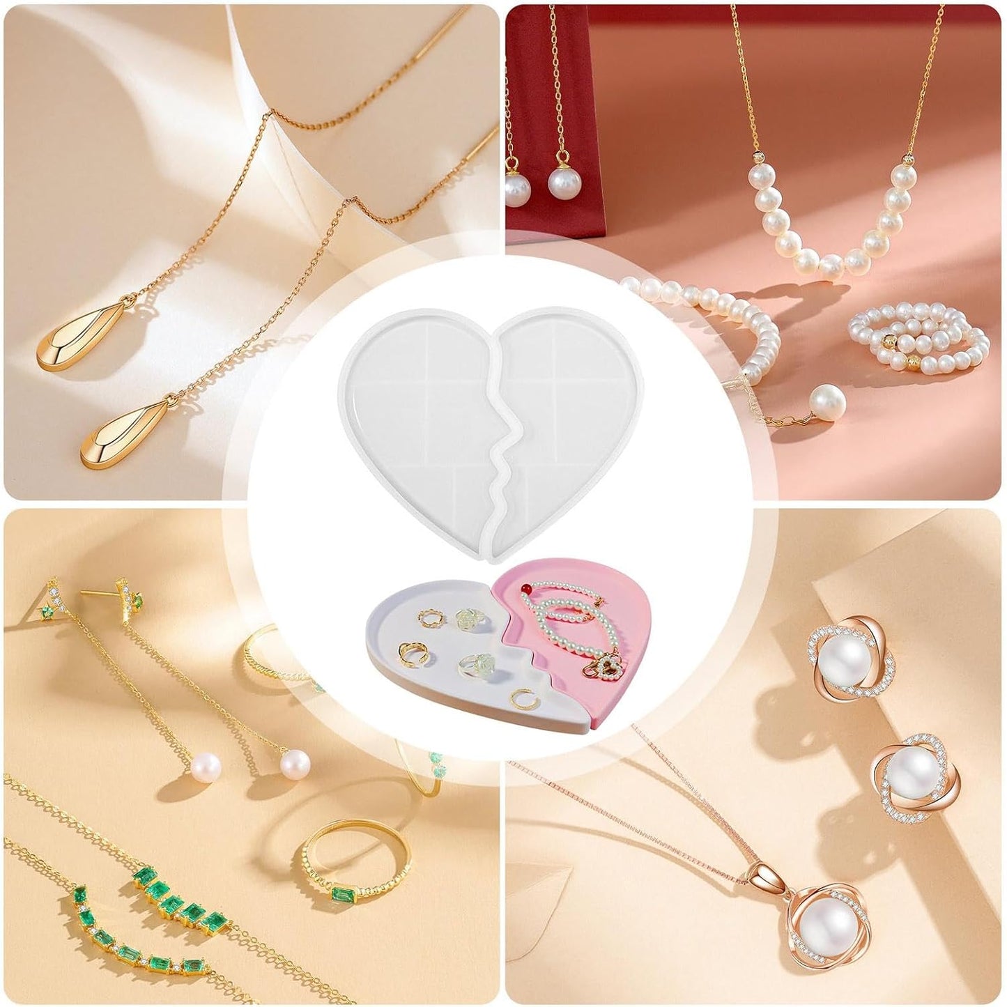 Heart Jewelry Tray Silicone Mold, Epoxy Resin Casting Mold for Jewelry Storage