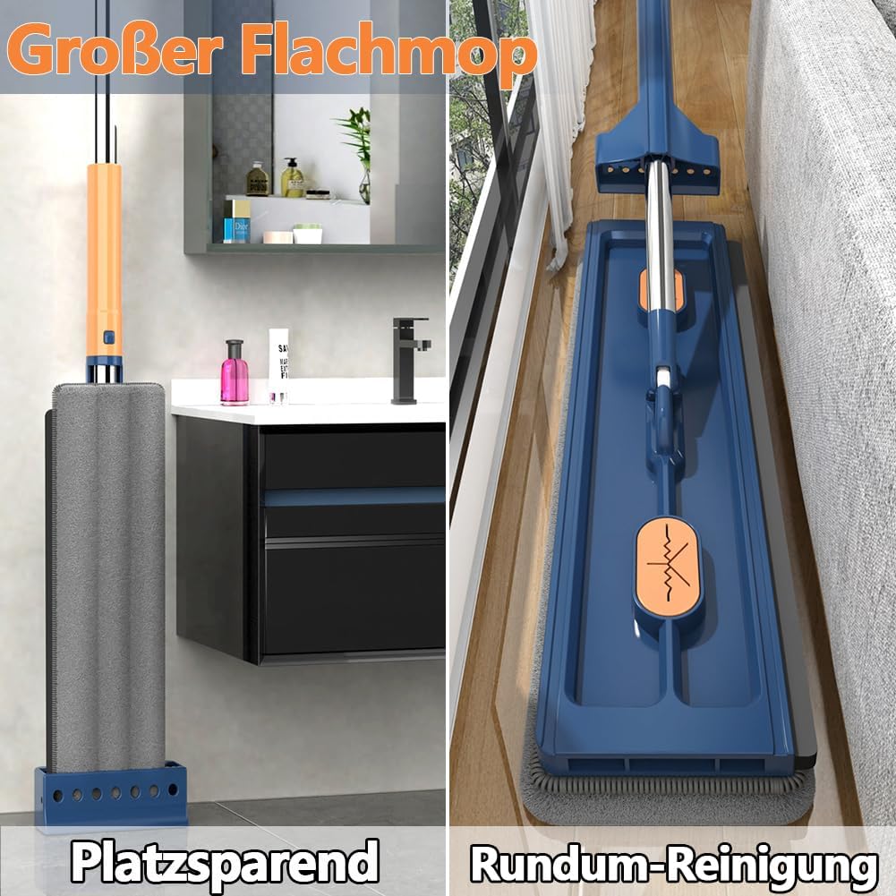 360 Degree Rotatable Mop for Hardwood Floors, Compatible with Microfiber Pads, Blue + 2 Pads
