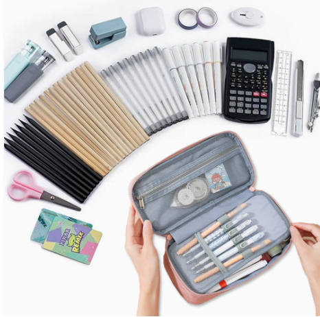 Pencil Case Pen Bag, Two Layers Big Capacity Pencil Pouch Pen Organizer Durable Stationery Holder for Marker Organization School Supplies Office Storage Desk Organizing –Black