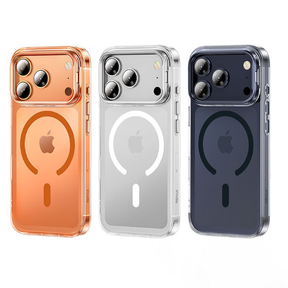 A phone case for iPhone 17 Pro Max with a stand and camera control cover, MagSafe compatible, shockproof magnetic case, and scratch-resistant (orange).
