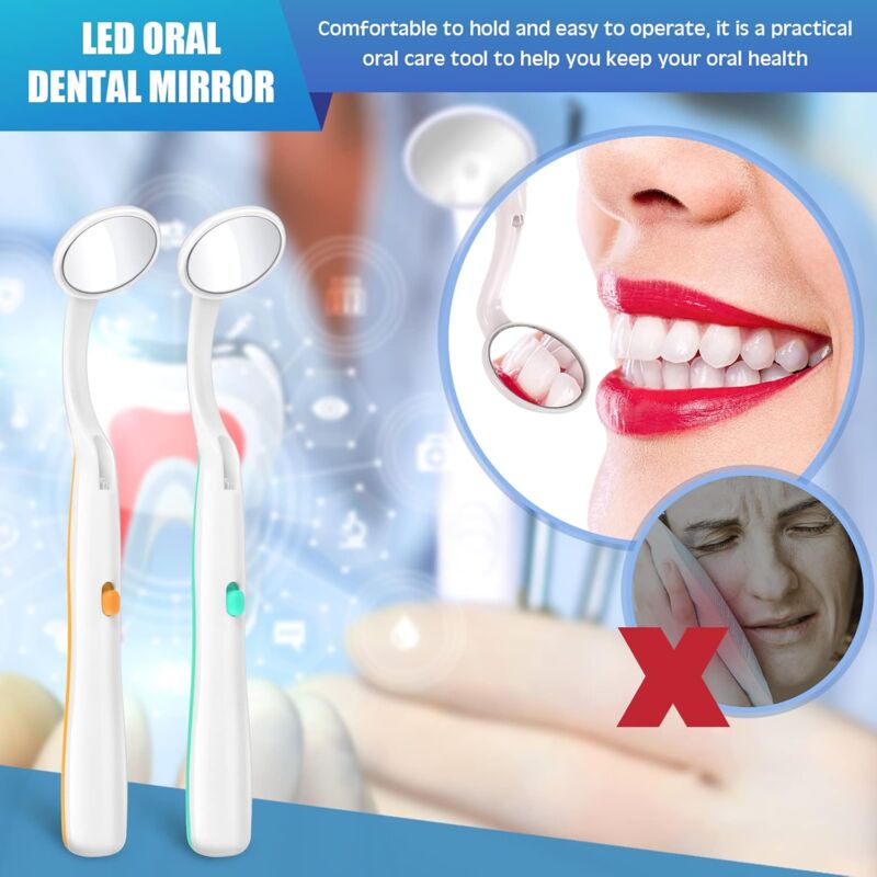 Dental Mirror With Light 2 Pieces Mouth Mirror Dental Inspection Mirror Oral Mirror With LED Light Battery Included,