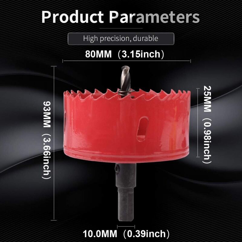 M42 Hss Bi-Metal Hole Saw 80Mm, Hole Saw For Iron, Aluminum, Wood, Drywall, Pipe, Plastic, Fiberboard