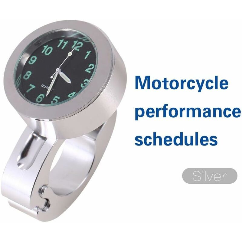 Motorcycle Handlebar Clock, Silver Motorcycle Waterproof Handlebar Glow Mount Clock Watch For Most Motorcycle Cruiser