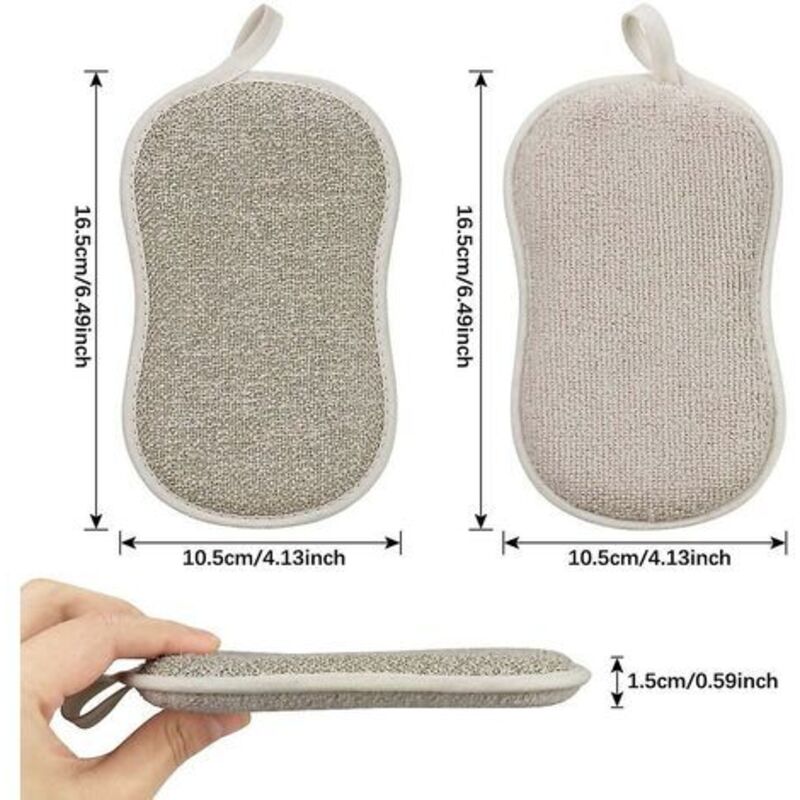 Reusable Microfiber Antibacterial Washable Dish Sponge Scouring Pads Double Sponge For Non-Stick Pans Pots (4 pcs