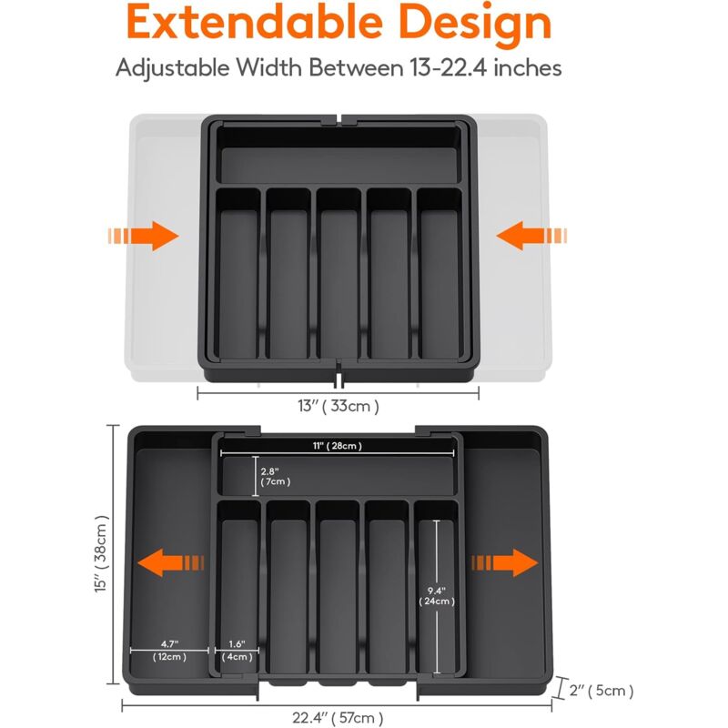 Cutlery Tray, Expandable Utensil Tray For Drawer, Adjustable Drawer Organizer For Kitchen, Compact Plastic Storage For