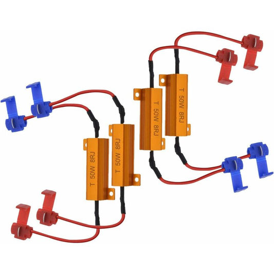 4 pcs 50W 8 Ohm LED Load Resistors Headlight Load Resistor Fog Light Decoder LED Turn Signal Resistor Decoder Wire (Fix