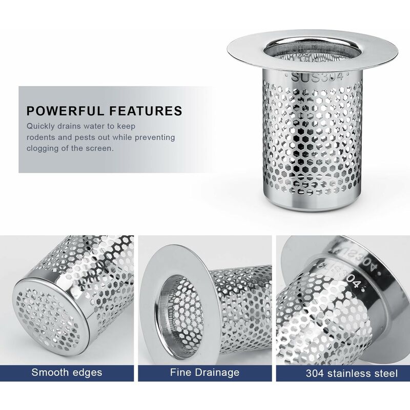 Shower Hair Filter, 3 pcs Stainless Steel Bathroom Sink Strainer, 5.5 X 5Cm Sink Stopper Filter For Balcony, Kitchen