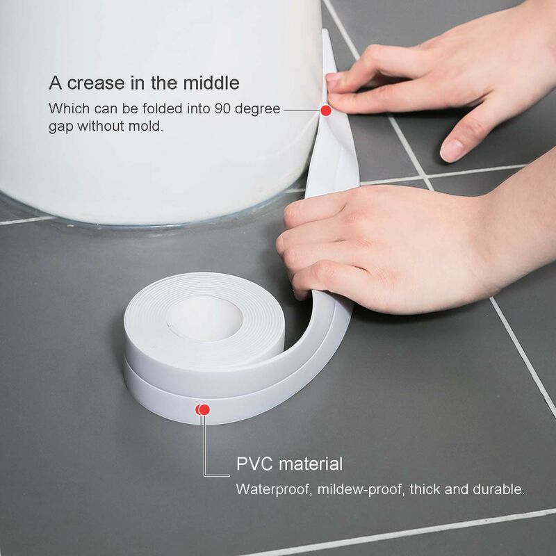 2 ROlls Waterproof Self-Adhesive Sealing Strip, Pvc Adhesive Tape For Wall, Shower, Toilet, Kitchen, Bathroom (White)