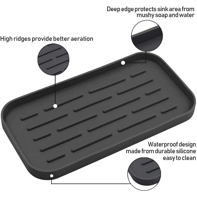 Silicone Draining Mat - Sink Organizer For Sponges, Brushes, Soap, Wine Glass Dry Mat, Non-Slip Sponge/Sink Holder