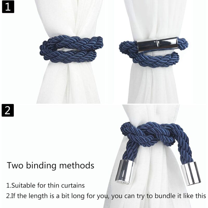 Magnetic Curtain Tiebacks, 2 Pack Modern Simplicity Curtain ROpe Tiebacks With Strong Magnet, Braided ROpe Curtain