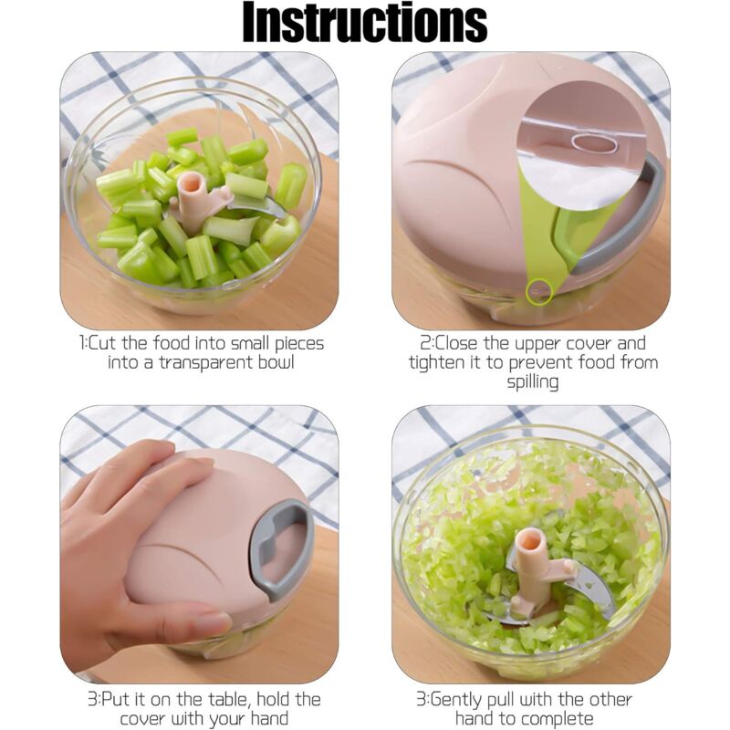 Manual Onion Chopper, 3-Blade Garlic Press, For Onion Salad, Pesto, Parsley, Sausage/Nut Cutting Machine, Vanilla, Baby