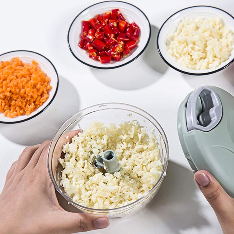 Manual Onion Chopper, 3-Blade Garlic Press, For Onion Salad, Pesto, Parsley, Sausage/Nut Cutting Machine, Vanilla, Baby