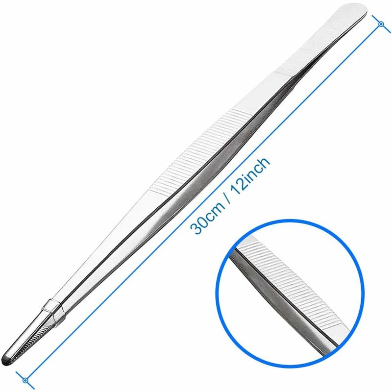 Stainless Steel Tweezers Extra 30Cm/12Inch Long With Precision Serrated End For Aquascaping, Gardening, Kitchen,