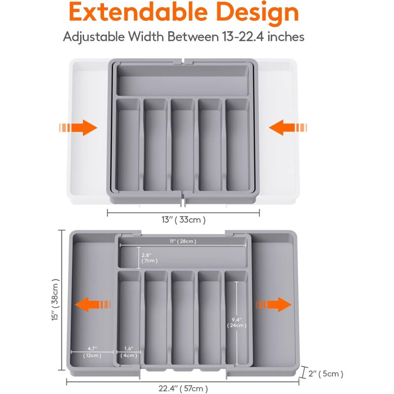 Cutlery Tray, Expandable Utensil Tray For Drawer, Adjustable Drawer Organizer For Kitchen, Compact Plastic Storage For