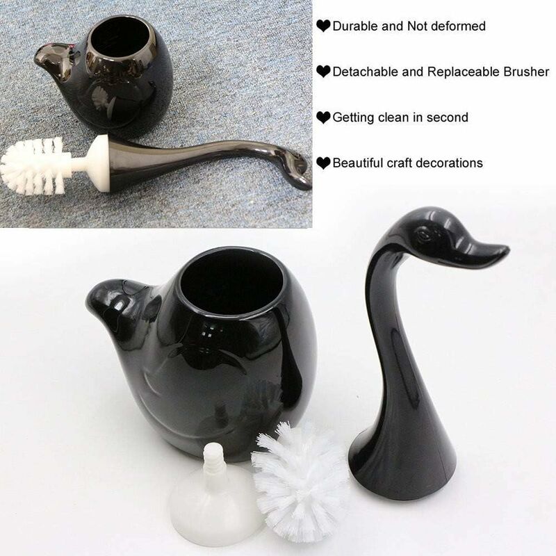 Swan Shape Toilet Brush Set, Toilet Brush Holder, Toilet Brush Holder And Stand, For Bathroom (Black)