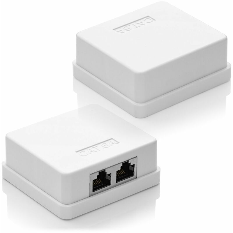 2 X Cat 6A Network Sockets, 2 X Rj45 Ftp Sockets, Shielded 10Gbit Lan Ethernet Wall Mount Cable, White