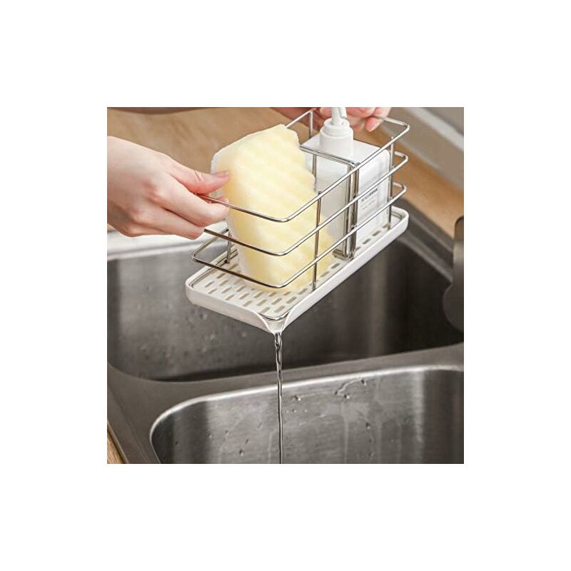 304 Stainless Steel Sponge Holder, Multifunctional Kitchen Sink Organizer, Dish Drainer Tray, Soap Dish, Adjustable