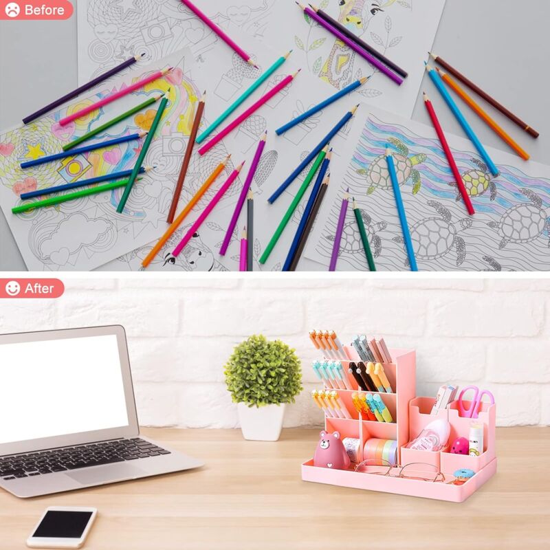 Desk Organizer, 5 Pieces Multifunctional Desk Pen Holder, Plastic Desk Storage Organizer For Kids For Stationery,