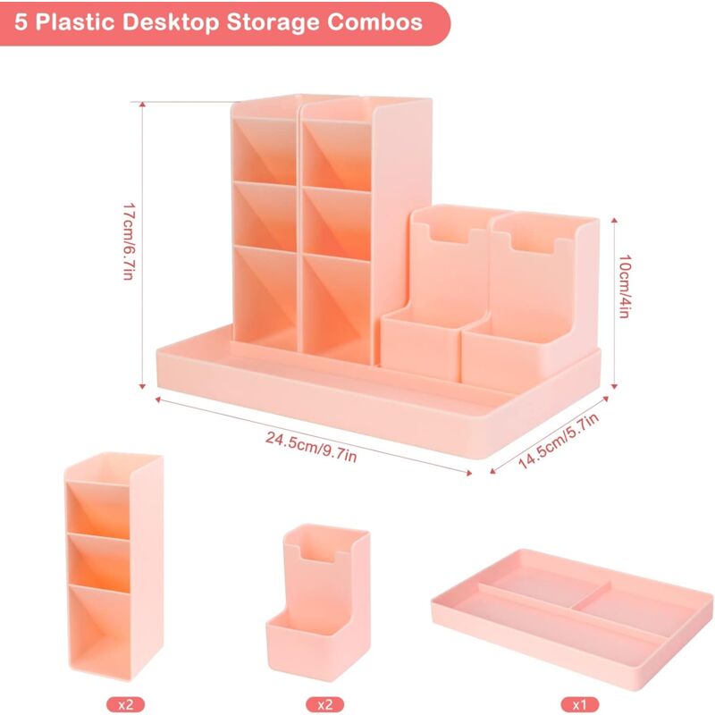 Desk Organizer, 5 Pieces Multifunctional Desk Pen Holder, Plastic Desk Storage Organizer For Kids For Stationery,