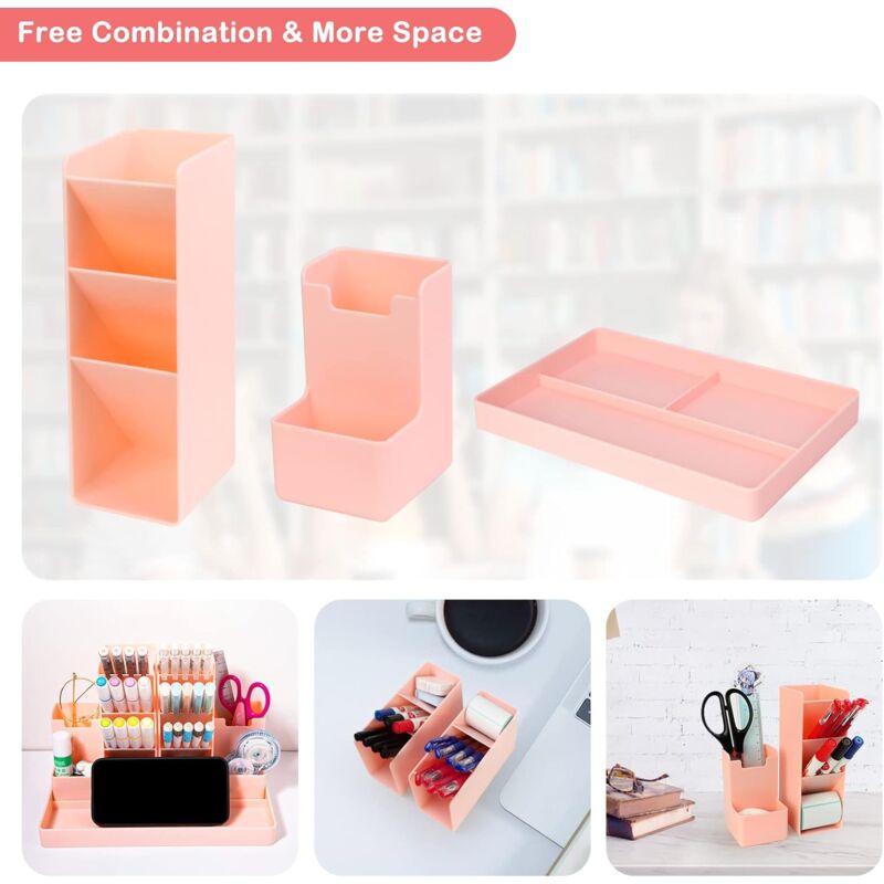 Desk Organizer, 5 Pieces Multifunctional Desk Pen Holder, Plastic Desk Storage Organizer For Kids For Stationery,