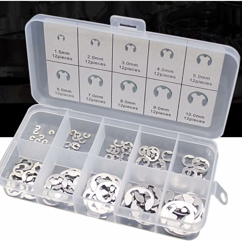 120 pcs 10 Different Sizes Stainless Steel Lock Washers With Box For Wave Groove Machine Automotive Application (Silver)