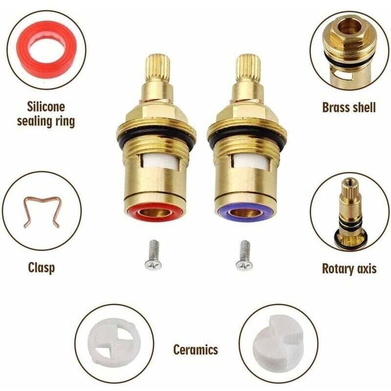 Ceramic Disc Head, Pair Of Universal Replacement Ceramic Faucet Cartridges, 1/2" Quarter Turn 20 Notches X 51Mm