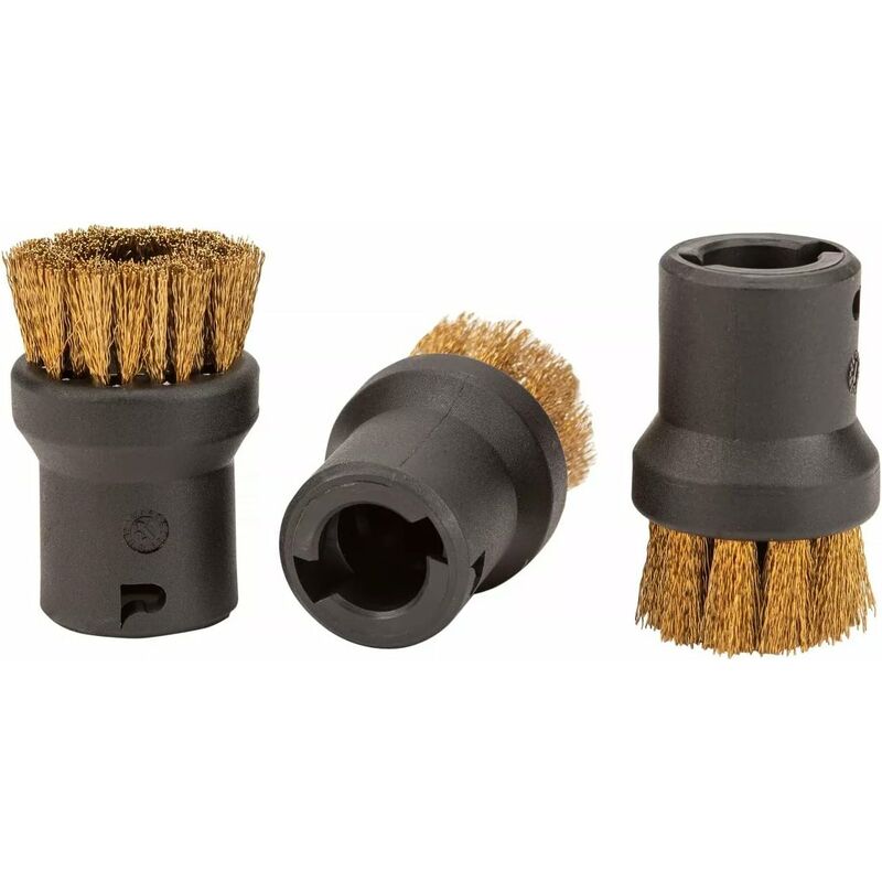 ROund Steam Cleaner Brush Set With Brass Bristles, Black, 4.0Cm X 2.5Cm