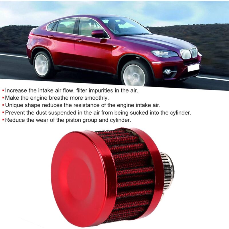 Air Filter, 25Mm 1In Mini Cold Crankcase Breather Turbo Fan Air Intake Filter For Car Motorcycle(Red)