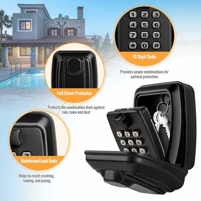 Outdoor Security Key Box, Large Wall Mounted Key Box With 12 Digit Code, Waterproof And Rustproof Security Key Box For