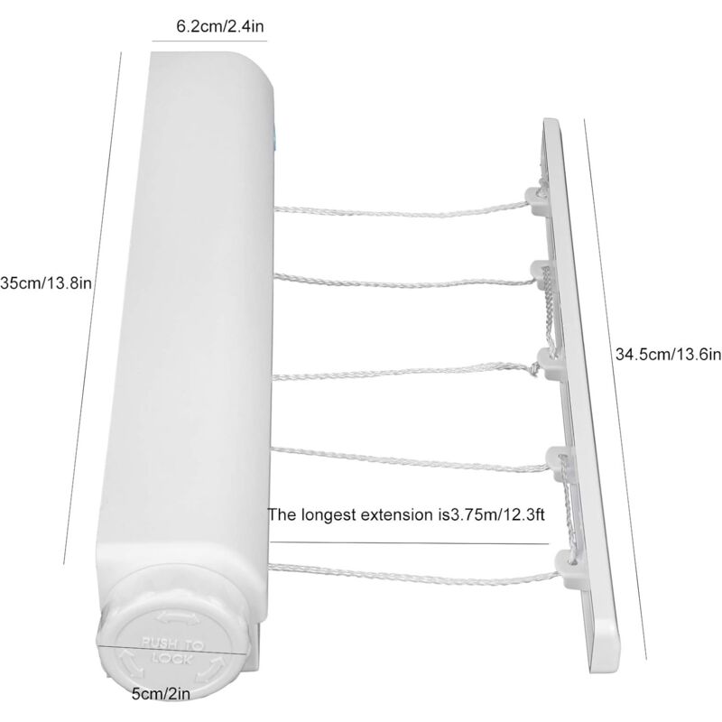 Retractable Clothesline Portable Home Indoor Outdoor Plastic Clothes Drying ROpe Wall Mount Compact Clothes Line