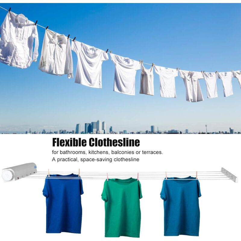 Retractable Clothesline Portable Home Indoor Outdoor Plastic Clothes Drying ROpe Wall Mount Compact Clothes Line