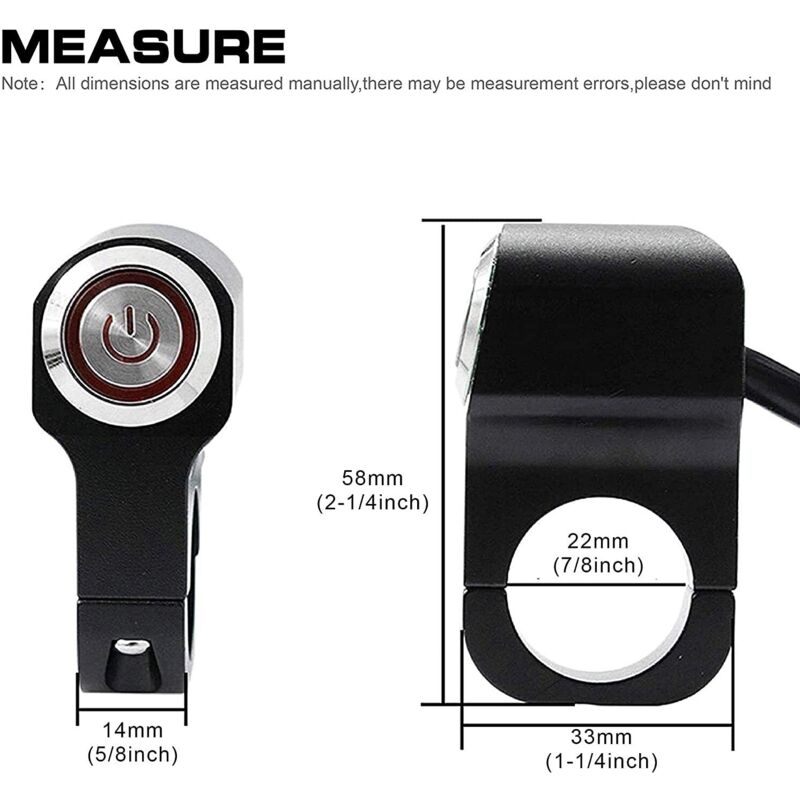 1 Piece 12V Motorcycle Atv 22Mm (7/8") Handlebar Button Switch Hazard Headlight Brake Fog Light On Off Switch (Red)