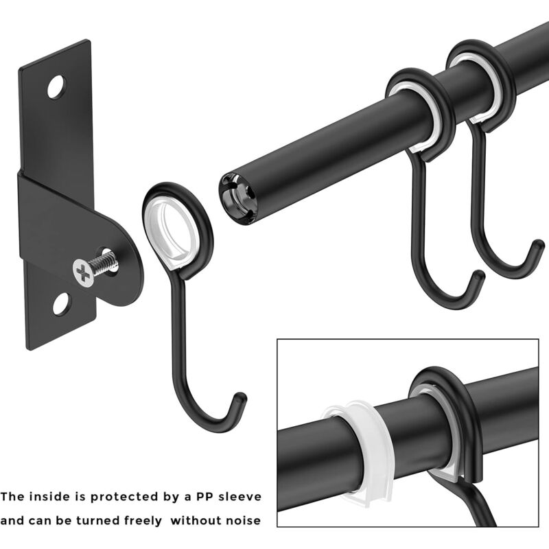 Wall Mounted Stainless Steel Utensil Holder With 8 Sliding Hooks For Kitchen And Bathroom (Black)