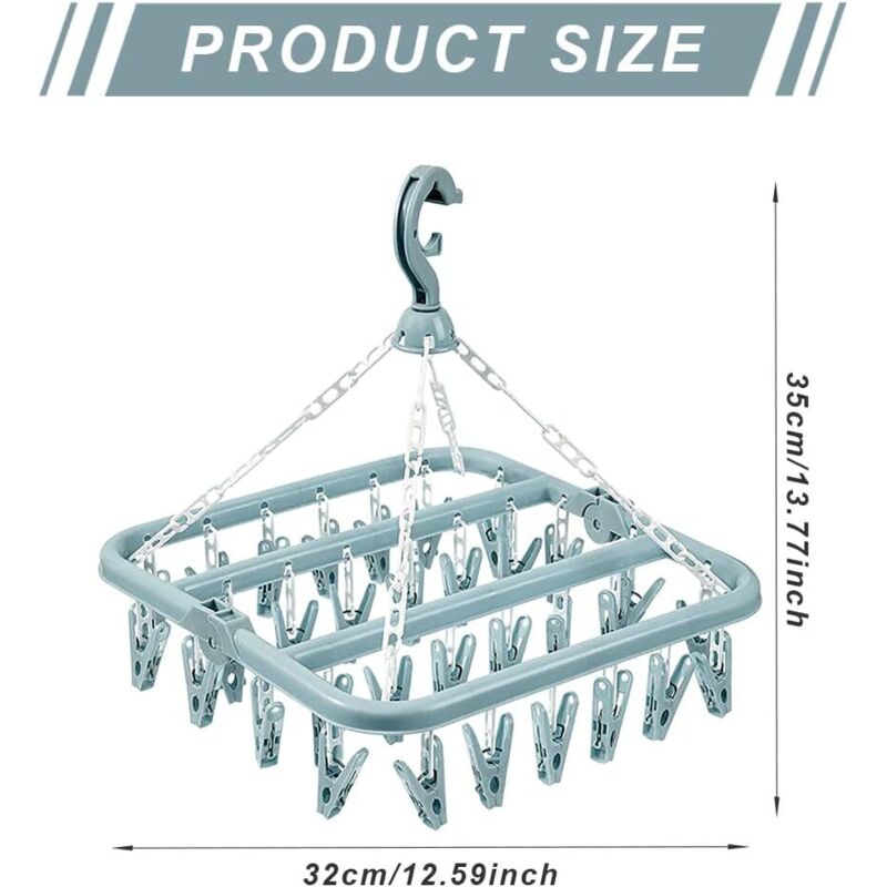 Sock Drying Rack Clothes Hanger With 32 Clips For Foldable Sock Dryer Clothespins Underwear Drying Rack Clothespins For
