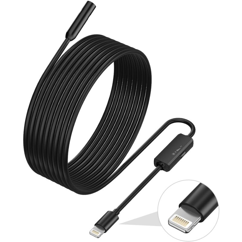Endoscope For Iphone, Inspection Camera With 7.9Mm Lens For Iphone&Ipad, 5M Semi-Rigid Cable Borescope Ip68 Waterproof,