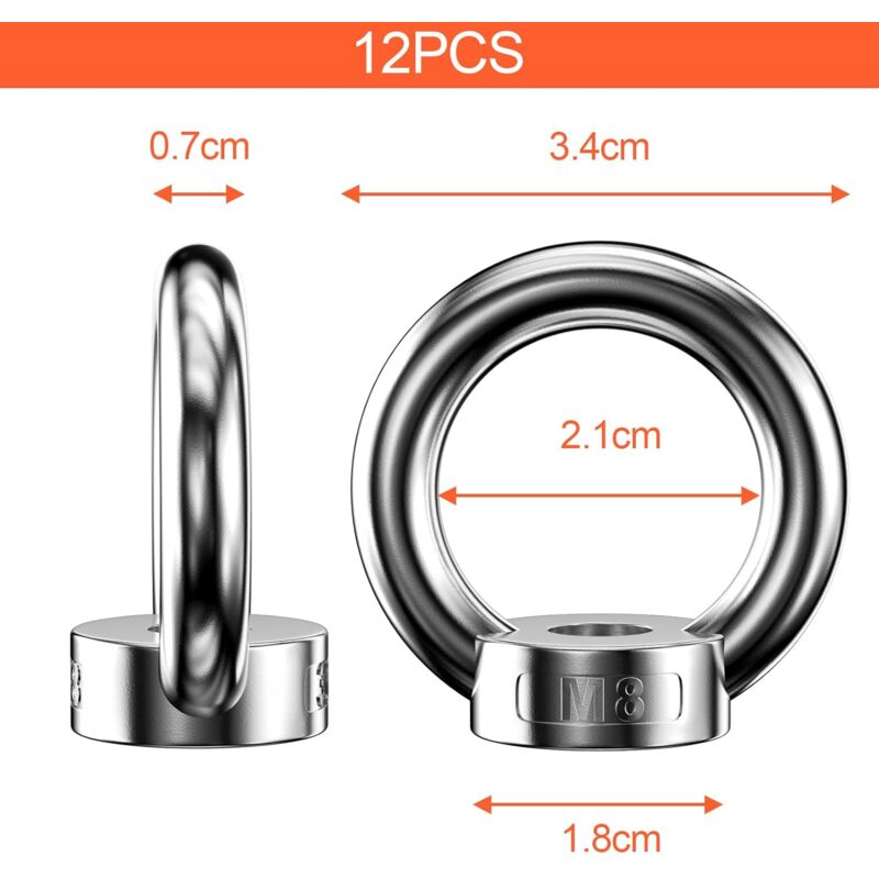 12 pcs Ring Nut, 304 Stainless Steel Ring Nuts, M8 Eye Nut, Eye Nuts, Lifting Rings, Eye Bolt For Lifting Accessories