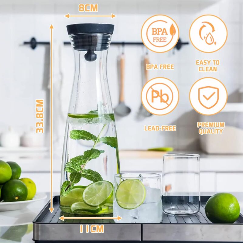 Glass Carafe, 1200Ml Glass Water Pitcher With Silicone Lid, For Homemade Beverage/Iced Tea/Milk/Coffee/Serving Wine,