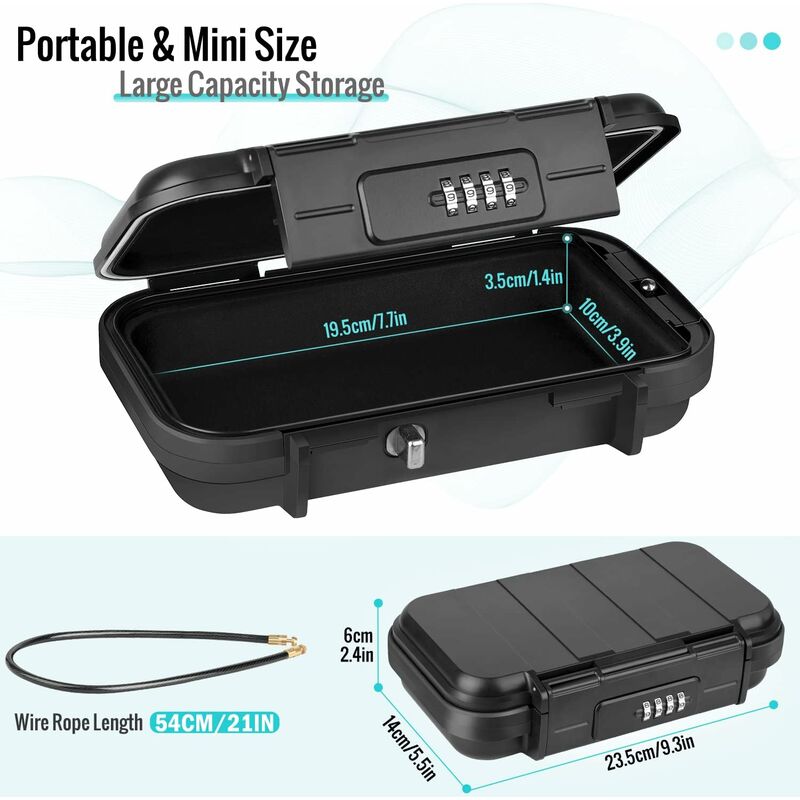Portable Safe Box Mini Travel Safe Box Waterproof Anti-Theft With Detachable Metal Cable For Home, Office, Hotel,