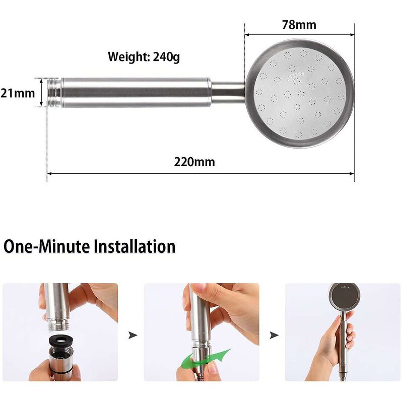 304 Stainless Steel High Pressure Shower Head Bathroom Shower Head Water Saving Easy Installation