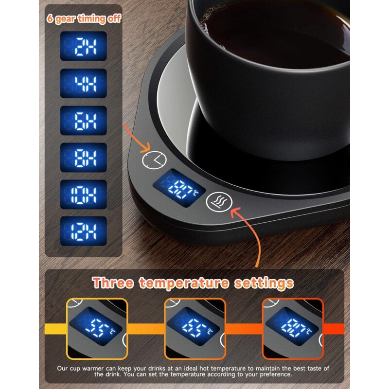 Coffee Mug Warmer With 3 Temperature Settings Electric Beverage Warmer Auto Shut-Off, Coffee, Tea And Milk Warmer For