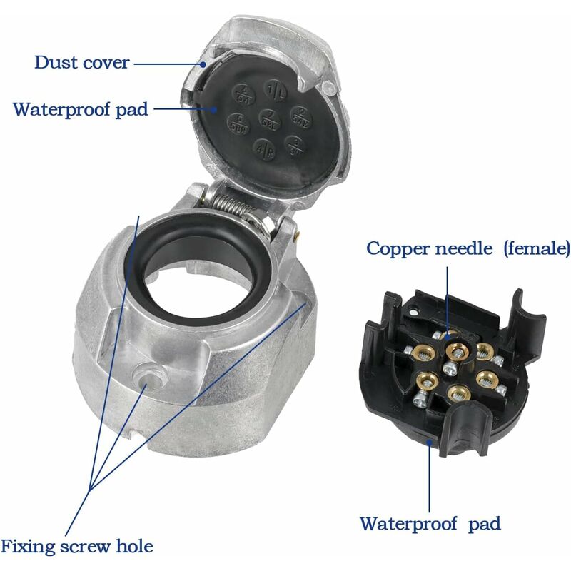 7 Pin Aluminum Alloy 7 Pin Electrical Trailer Socket Car Light Connectors For Boats, Caravans, Motorhomes Or Other