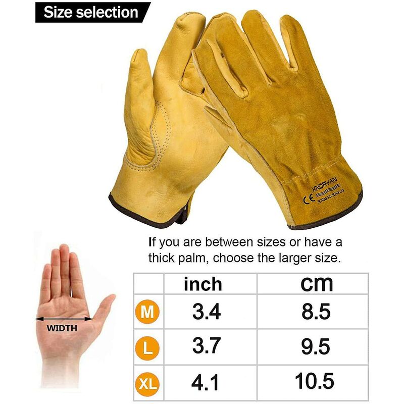 Cowhide Work Gloves, For Drivers, Diy, Gardening, Storage, Farm Work, Multifunctional (Xl, Yellow)