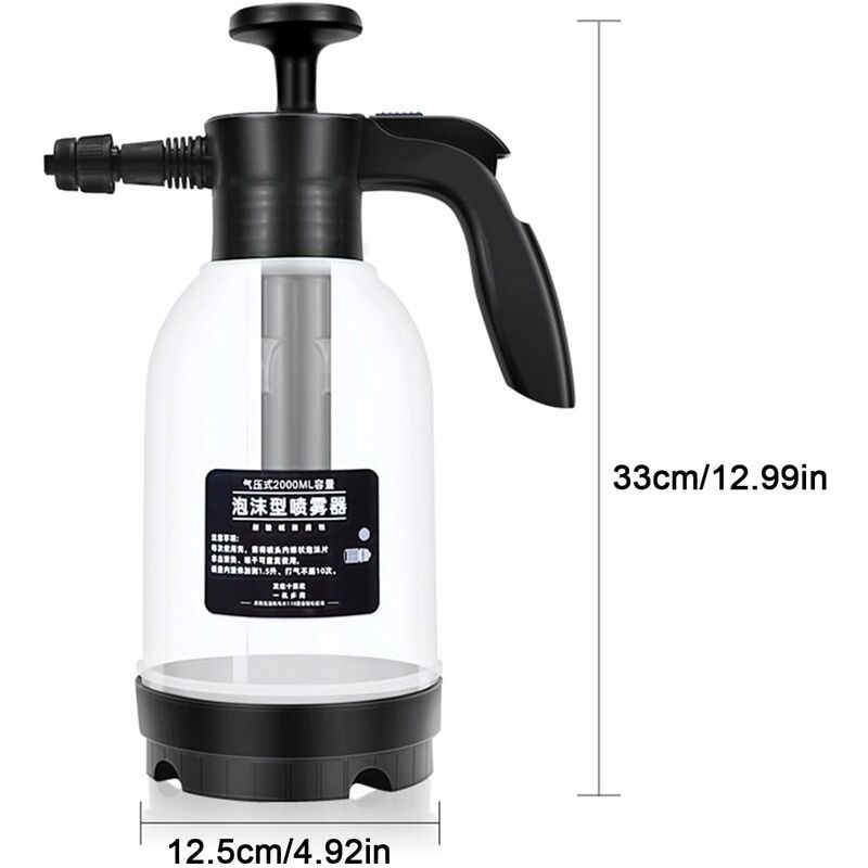 2L Pressure Sprayer, Car Hand Pump Foam Cannon, Portable Pressurized Water Mist Sprayer, Car Snow Foam Lance