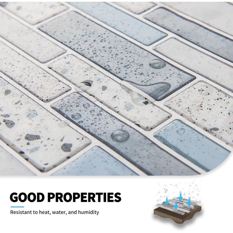 10 Pieces, Adhesive Wall Tiles, Vinyl Kitchen Backsplash, Marble Wall Stickers, Blue, 30X30Cm