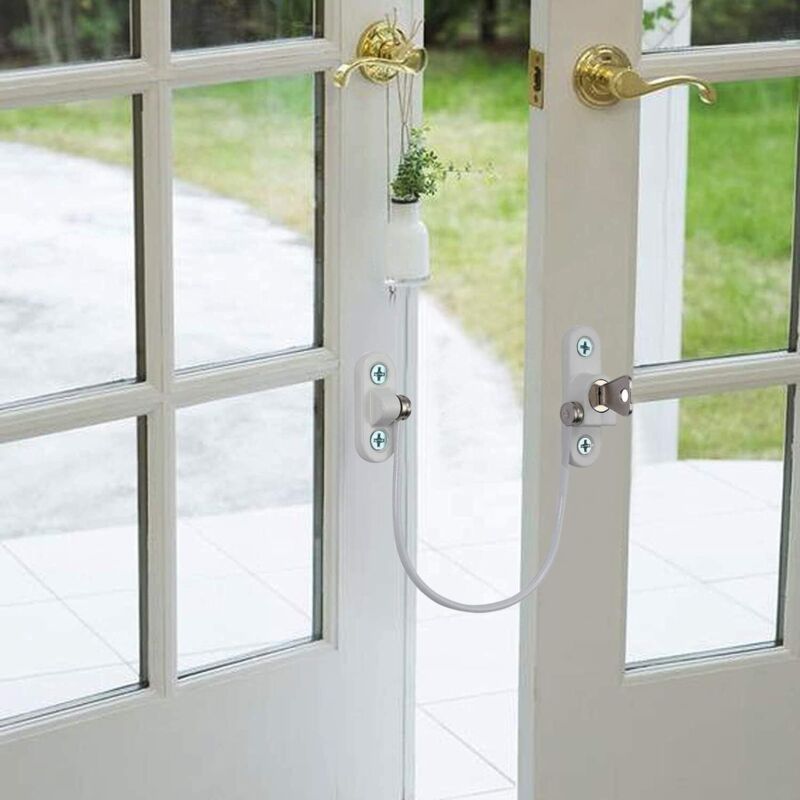 Security Lock Furniture Door Window-2 pcs With Key White Cable Restrictor 190Mm-Baby Child Safety Cable Restrictor